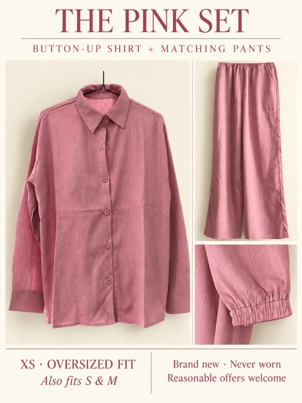 Pink Button-Up Shirt & Pants Set